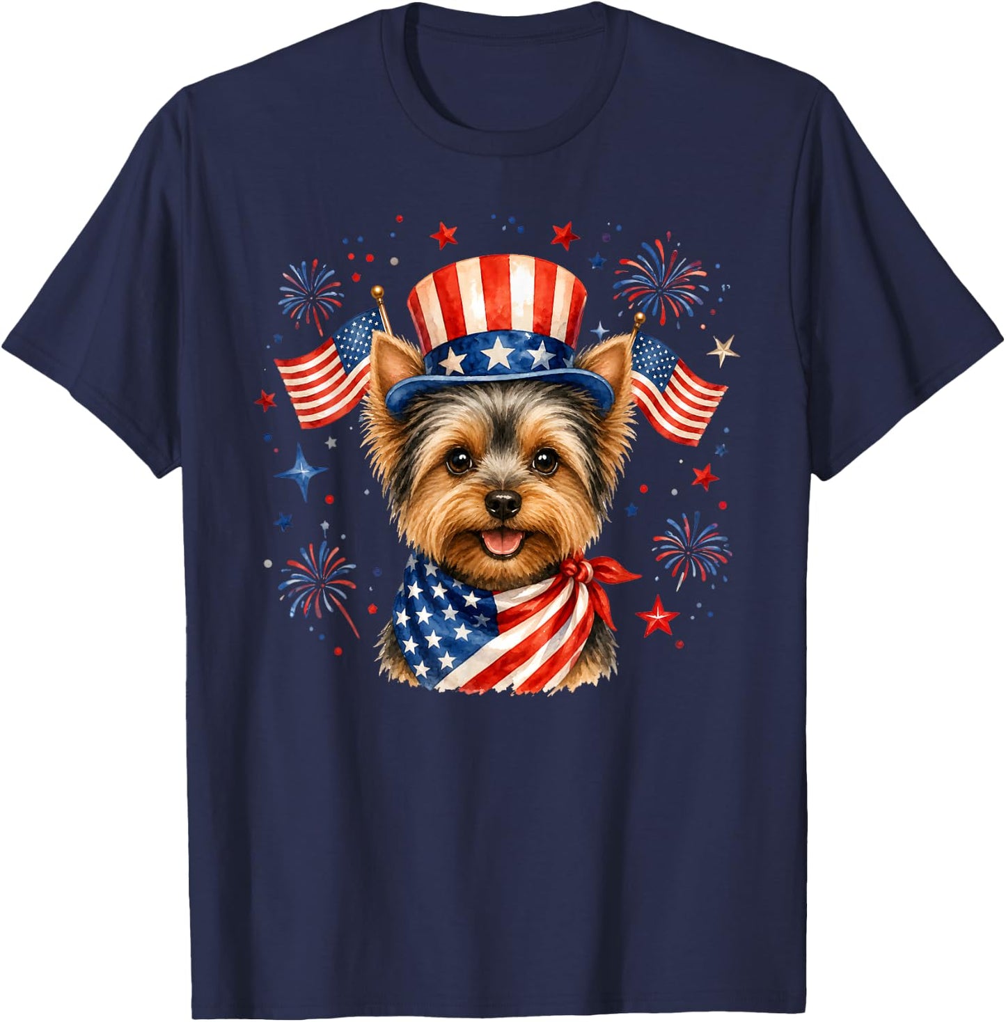 Patriotic Yorkie Dog 4th of July American Flag T-Shirt - T-Shirt | Navy