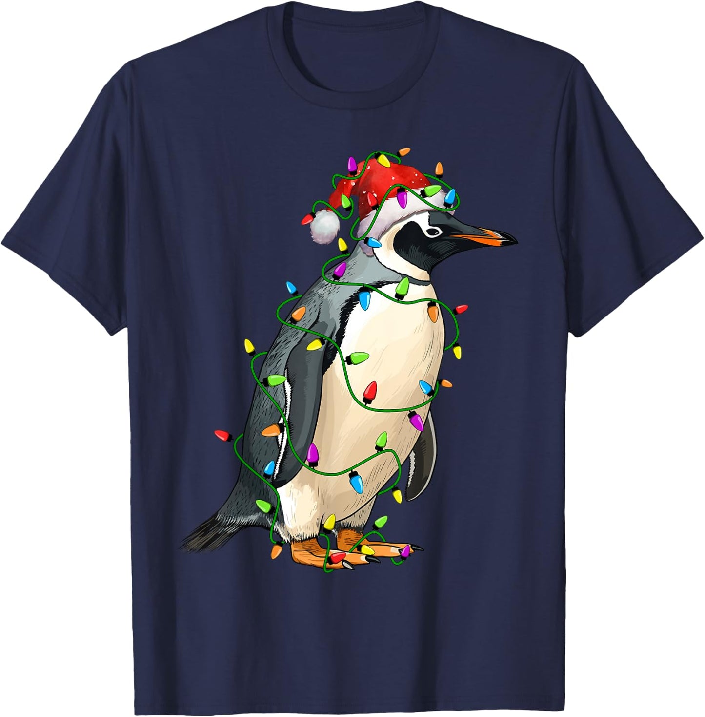 Penguin Santa Christmas Tree Lighting Xmas Funny T-Shirt - T-Shirt | Navy