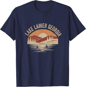 Retro Lake Lanier Georgia Drawing Art Design T-Shirt - T-Shirt | Navy