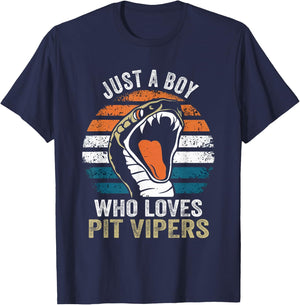 Just A Boy Who loves Pit Vipers Exotic Pet Snake Lover T-Shirt - T-Shirt | Navy