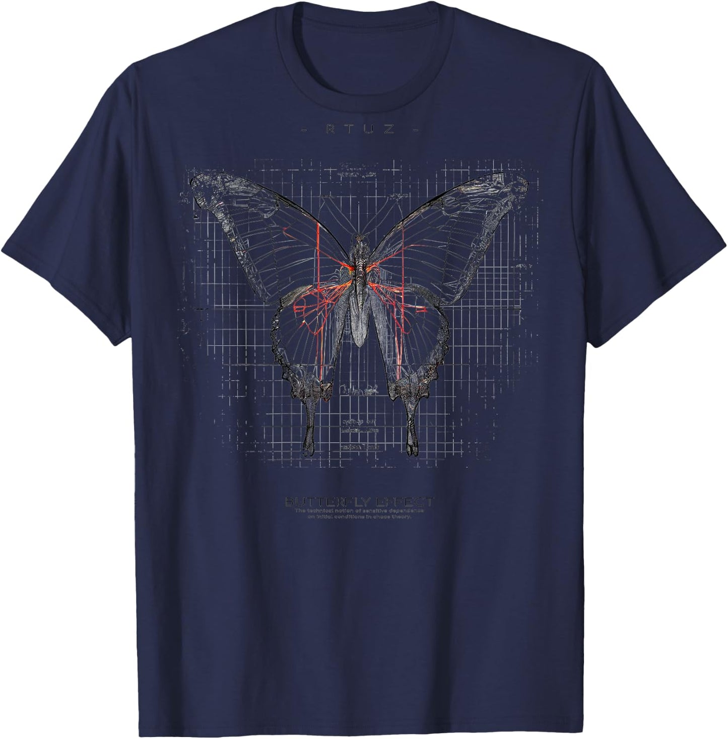 Backprint Butterfly Fashion Women's Men's Butterfly T-Shirt - T-Shirt | Navy