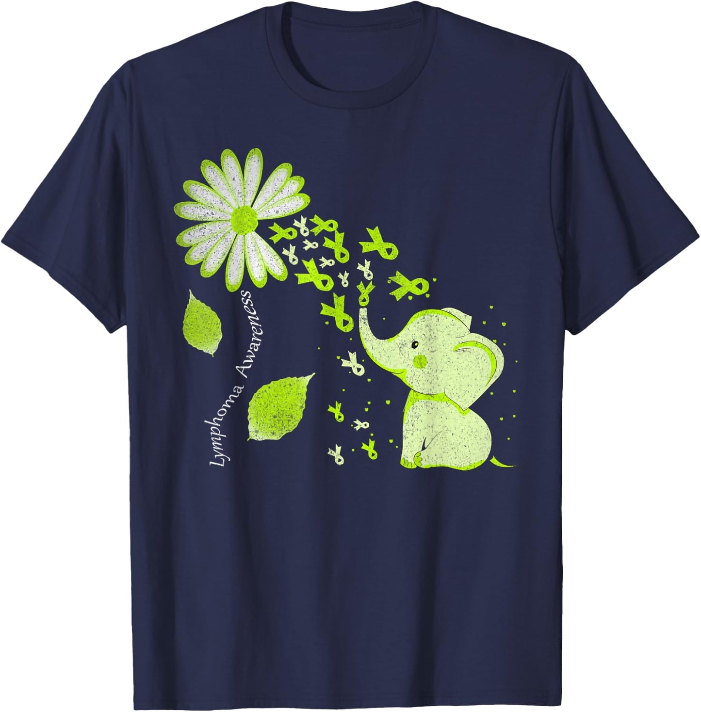 Daisy Flower Lime Green Elephant Lymphoma Awareness T-Shirt - T-Shirt | Navy