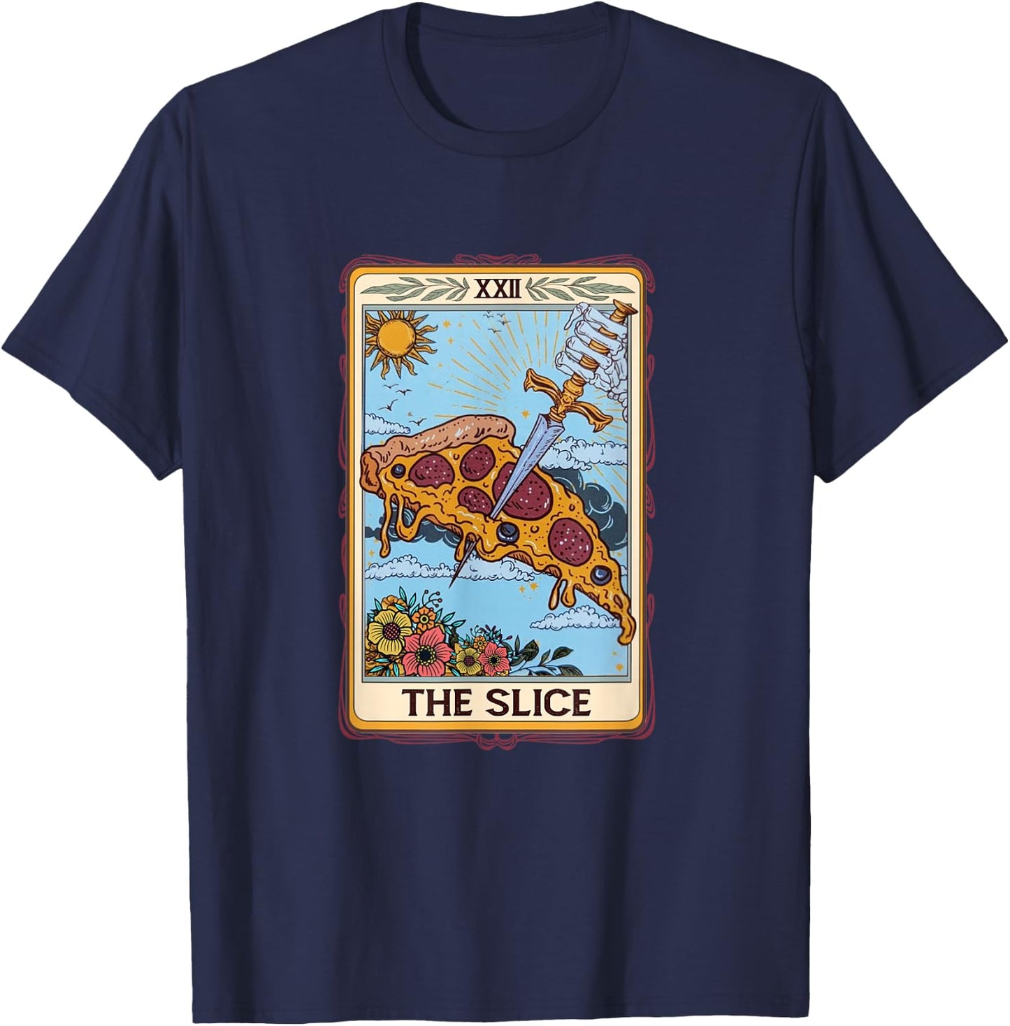 The Slice Tarot Card Funny Pizza Slice Pizza Lover Italian , black T-Shirt - T-Shirt | Navy