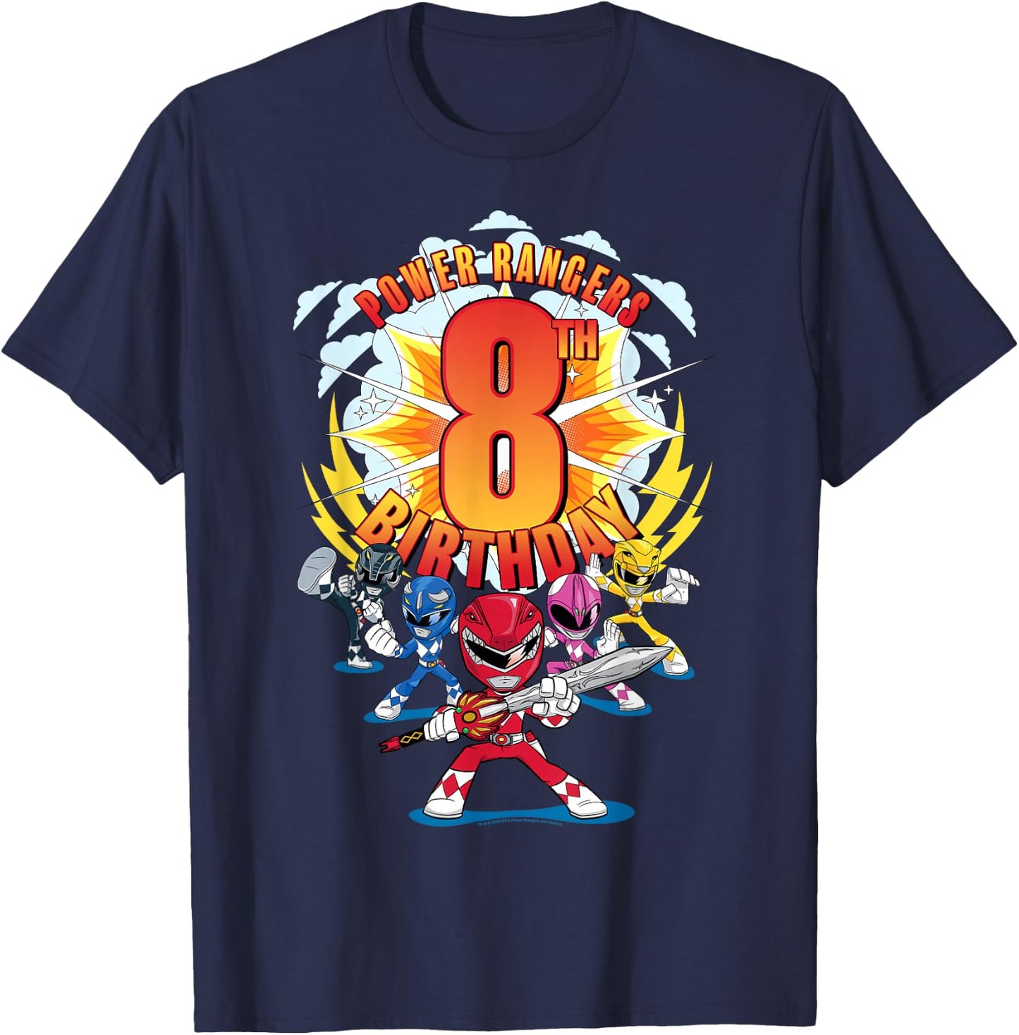 Power Rangers Awesome 8th Birthday Mini Action Shot T-Shirt - T-Shirt | Navy
