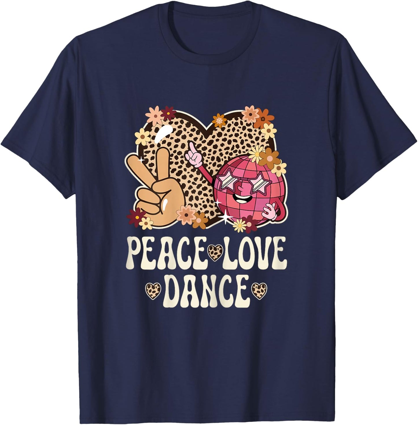 Peace Love Dance Lover Cheetah Print Women Girl Cute Dancing T-Shirt - T-Shirt | Navy
