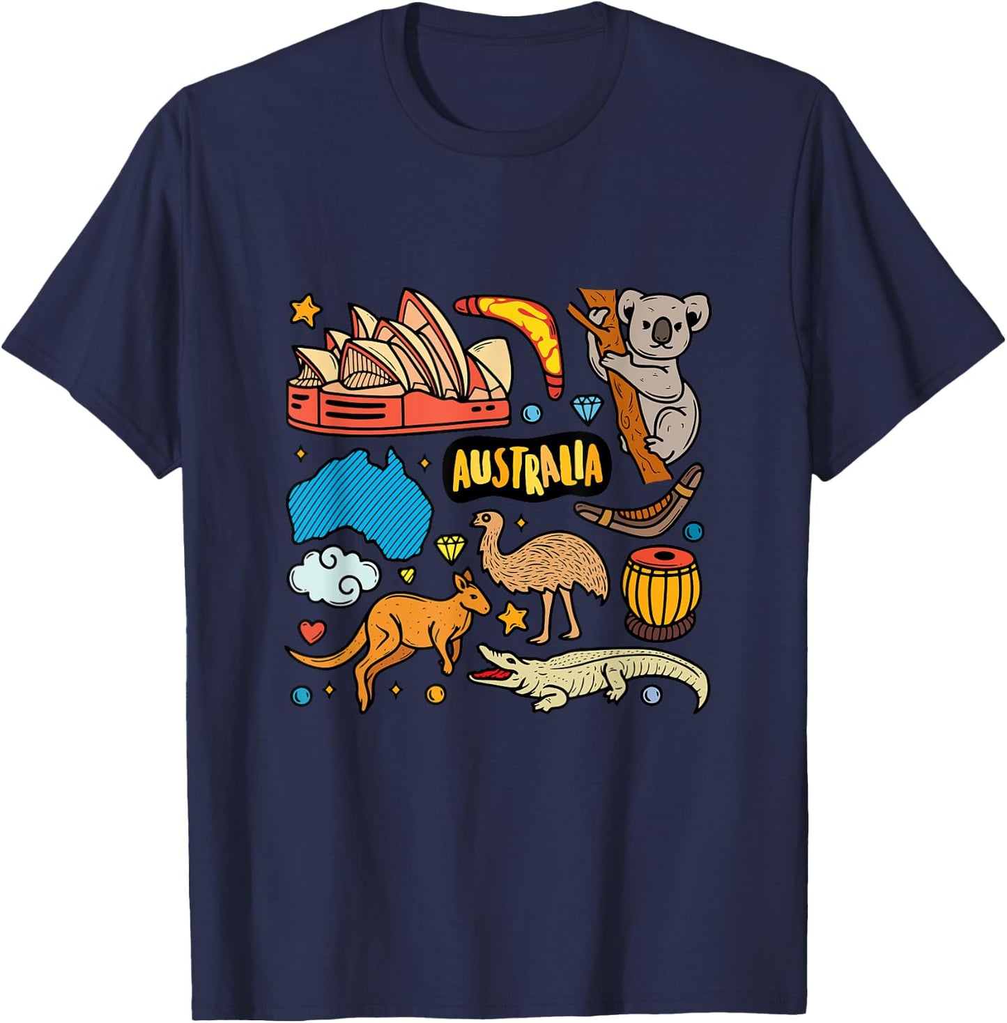 Australian Animals And Famous Tourism Icons Australia Travel T-Shirt - T-Shirt | Navy