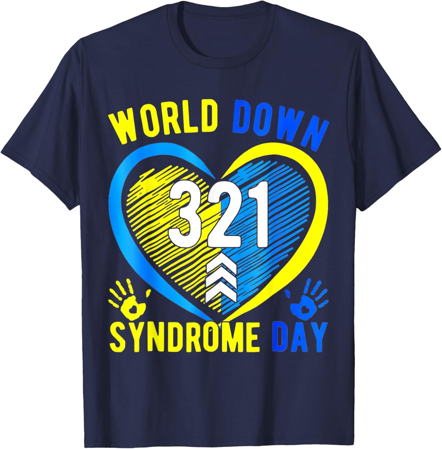 Blue Yellow Heart 21 World Down Syndrome Awareness Day T-Shirt - T-Shirt | Navy