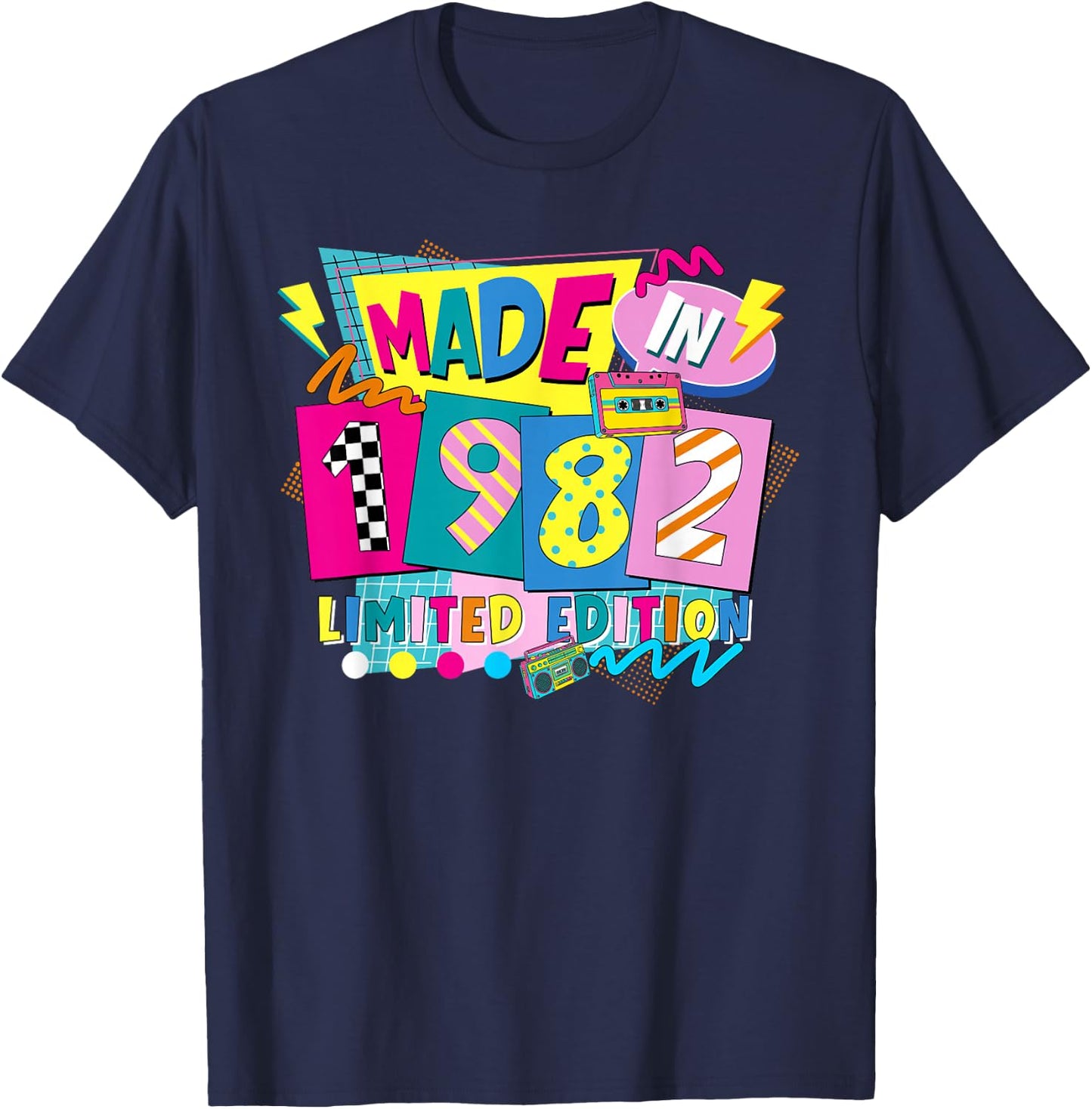 Retro Funny Made in 1982 Limited Edition 44th Birthday Party T-Shirt - T-Shirt | Navy