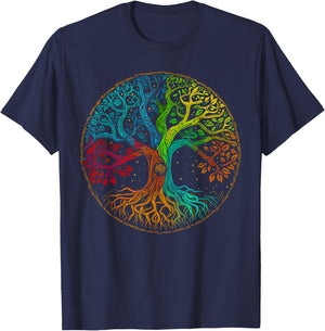 Tree of Life Nature Art - Psychedelic Outdoor Rainbow T-Shirt - T-Shirt | Navy