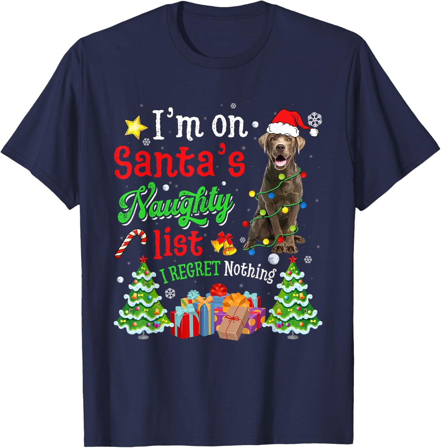 Labrador Dog On Santa's Naughty Funny List Xmas Women Kids T-Shirt - T-Shirt | Navy