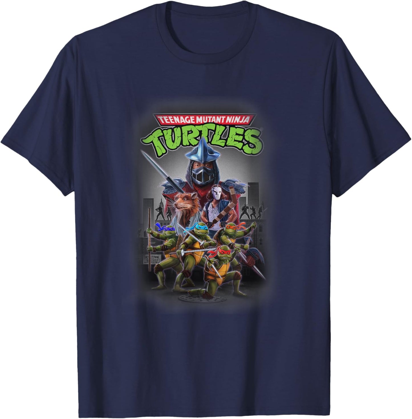 Teenage Mutant Ninja Turtles Heroes & Villains NY Group Shot , black T-Shirt - T-Shirt | Navy