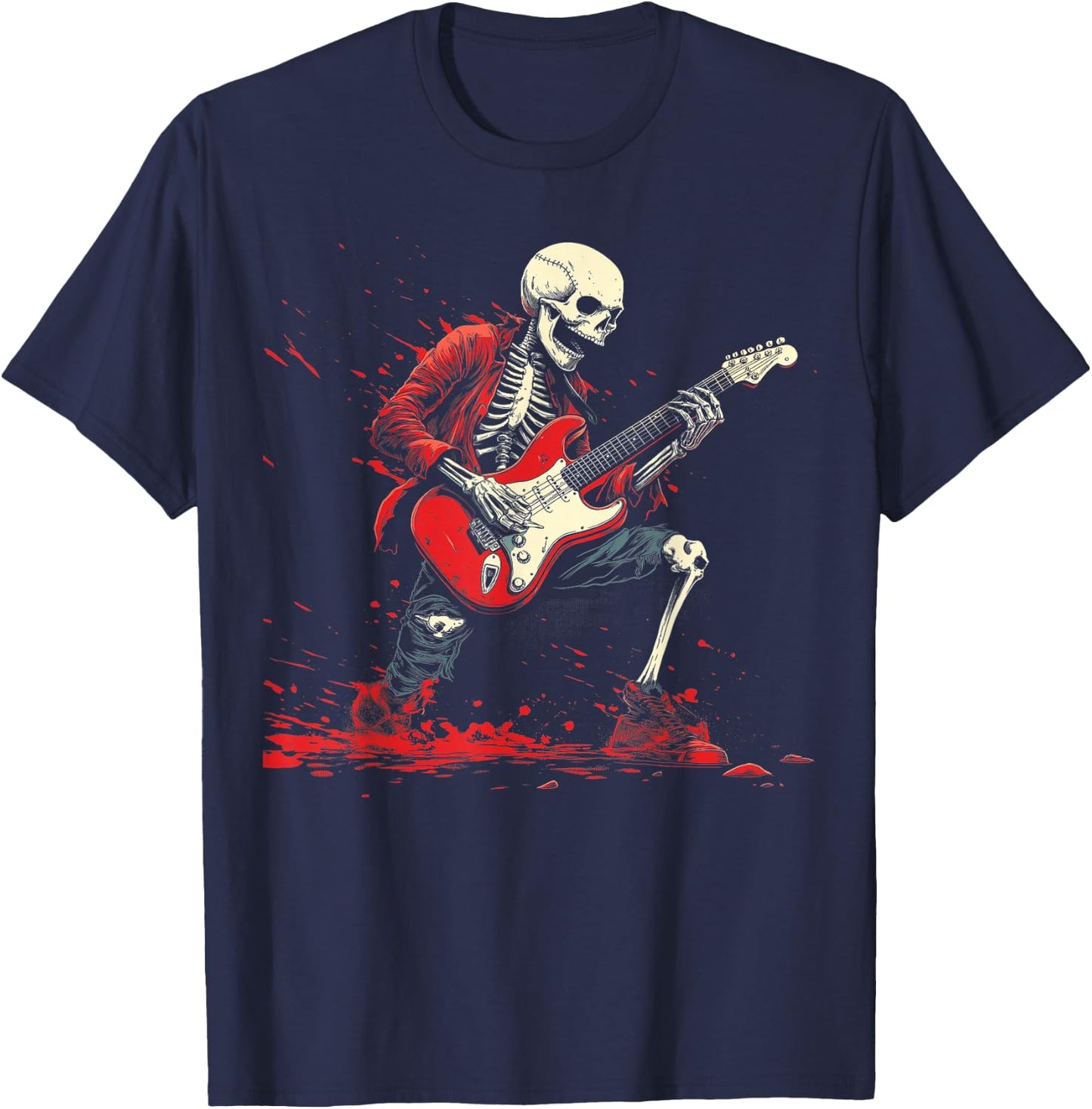 Rockin' Skeleton- Electric Guitar Halloween Punk Rock T-Shirt - T-Shirt | Navy