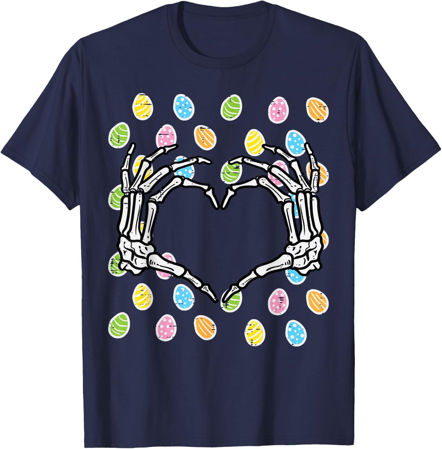 Easter Eggs Skeleton Hand Heart Bones Women Girls Kids Youth T-Shirt - T-Shirt | Navy