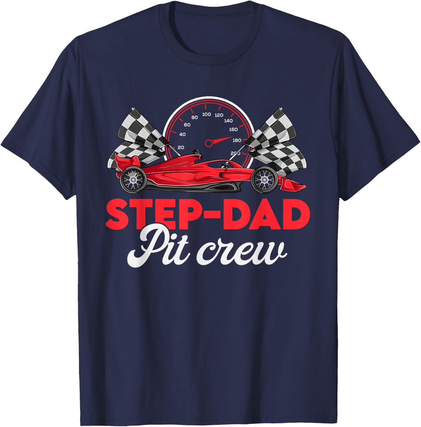 Race Car Step Dad Of Birthday Boy Shirt, Step Dad Pit Crew T-Shirt - T-Shirt | Navy