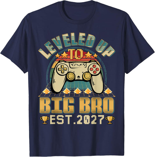Vintage Leveling Up to Big Bro 2027 Promoted to Big Bro 2027 T-Shirt - T-Shirt | Navy