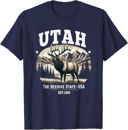 Utah Rocky Mountain Elk, The Beehive State T-Shirt - T-Shirt | Navy