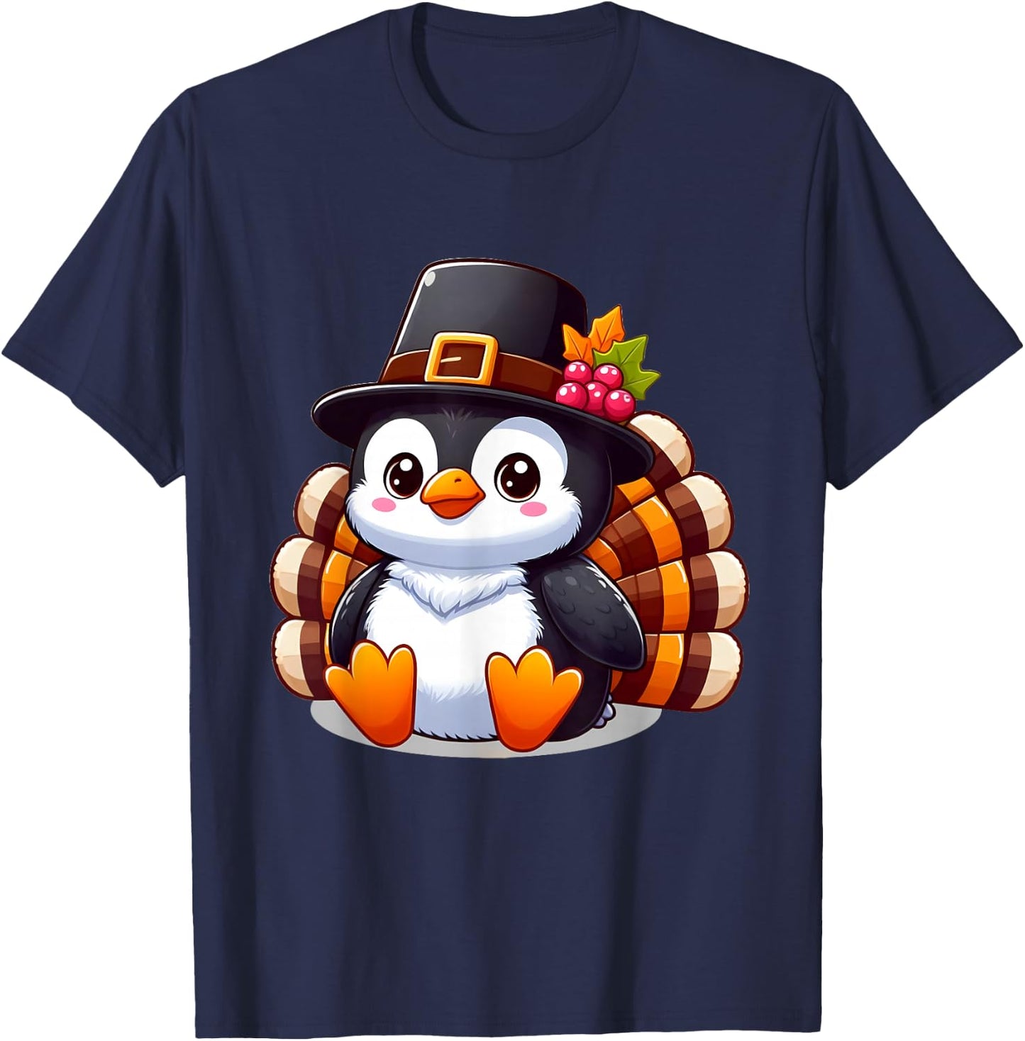 Thanksgiving Penguin Collection Thanksgiving Penguin - -Adult, Black, Small, Short Sleeve T-Shirt - T-Shirt | Navy