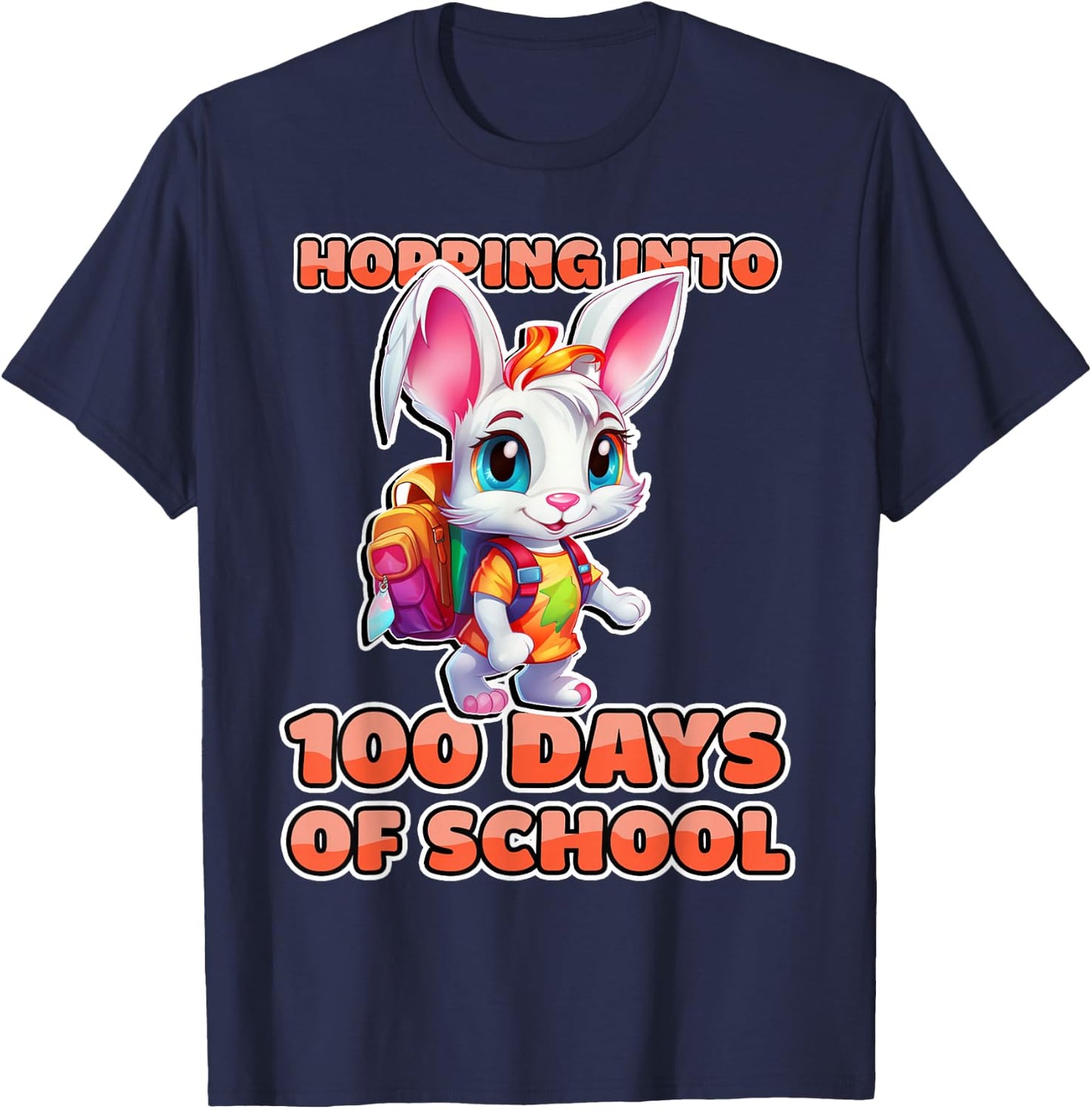 100 Days Of School Shirt Rabbit Hopping Into 100th Day T-Shirt - T-Shirt | Navy