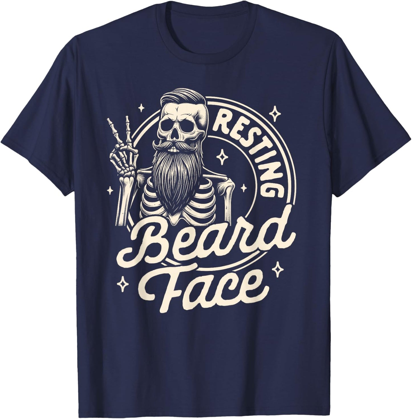 Bearded Dad Daddy Papa Father’s Day Resting Beard Face T-Shirt - T-Shirt | Navy