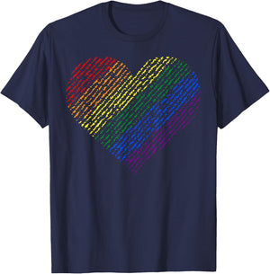 Large Rainbow Heart LGBT Gay Pride Love Support T-Shirt - T-Shirt | Navy