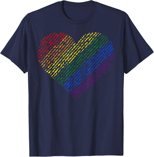 Large Rainbow Heart LGBT Gay Pride Love Support T-Shirt - T-Shirt | Navy