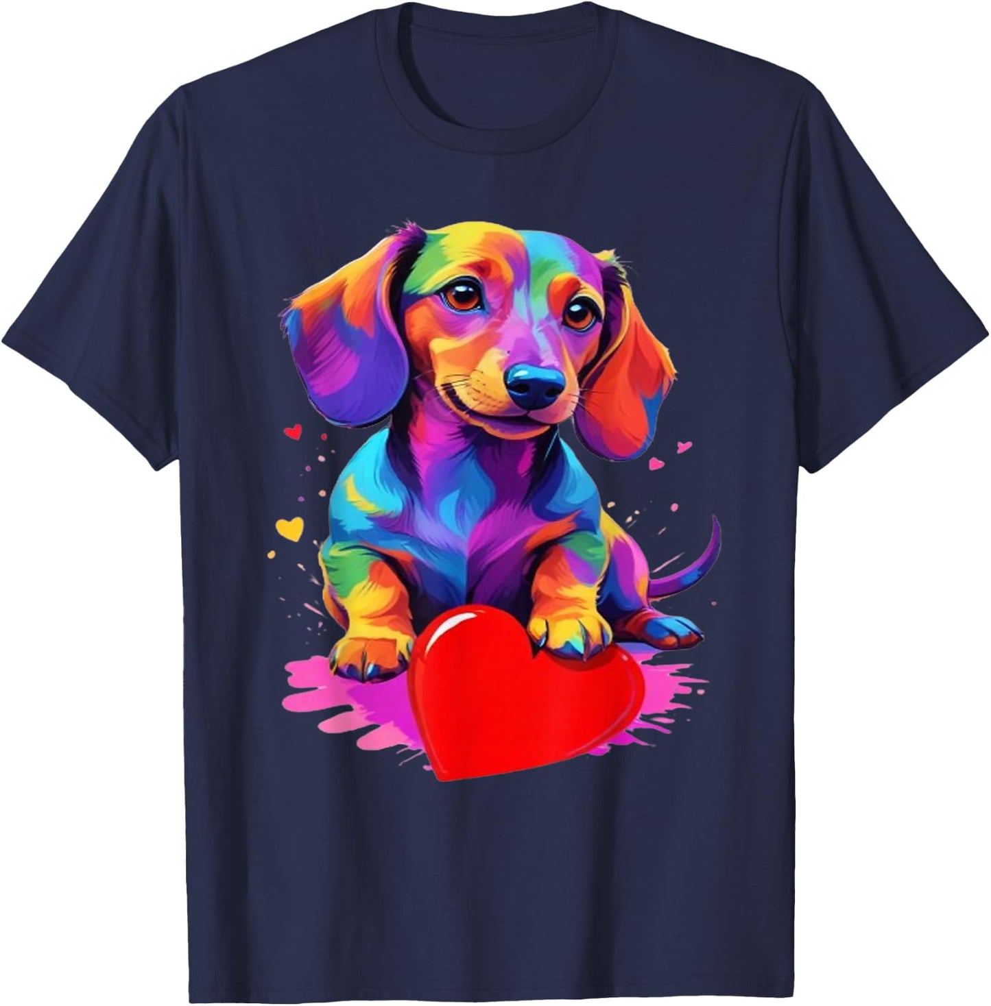 Dachshund Shirt - Colourful Dachshund Heart Graphic , black T-Shirt - T-Shirt | Navy