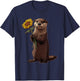 Otter Holding Sunflower Cute Animal Lover T-Shirt - T-Shirt | Navy
