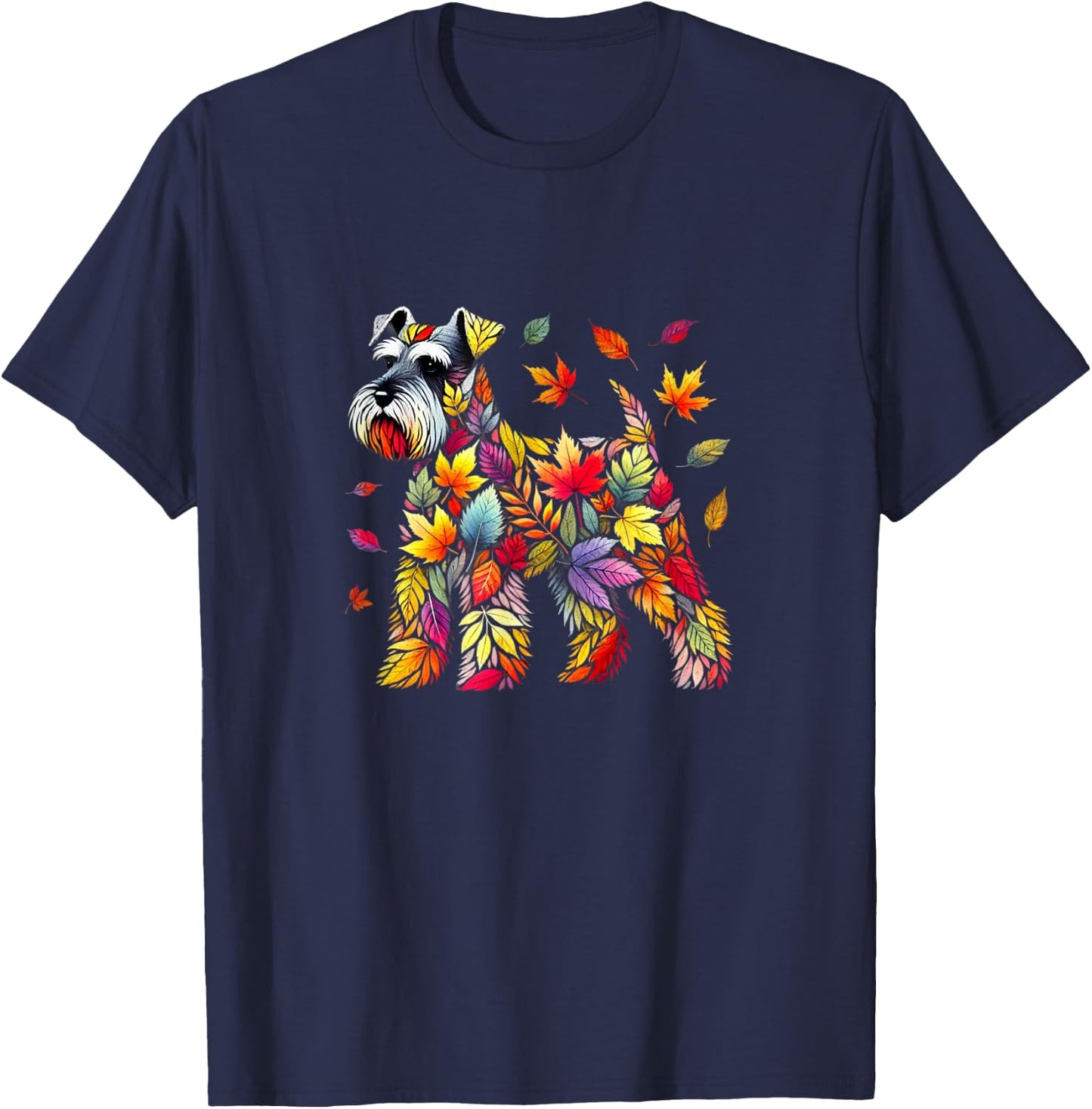 Charming Schnauzer in Autumn Leaves Fall Dog Lover's Design T-Shirt - T-Shirt | Navy