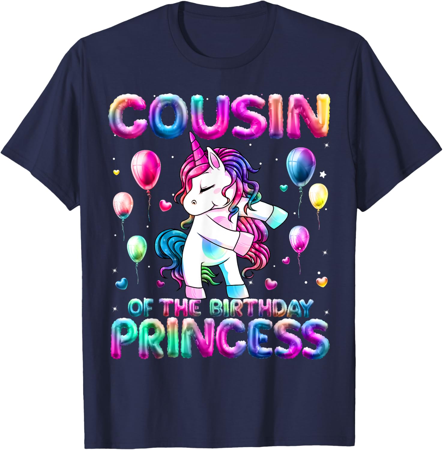Cousin of the Birthday Princess Girl Flossing Unicorn Cousin T-Shirt - T-Shirt | Navy