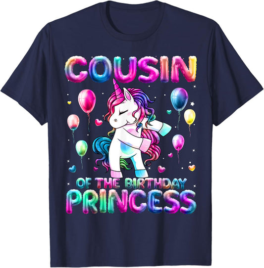 Cousin of the Birthday Princess Girl Flossing Unicorn Cousin T-Shirt - T-Shirt | Navy