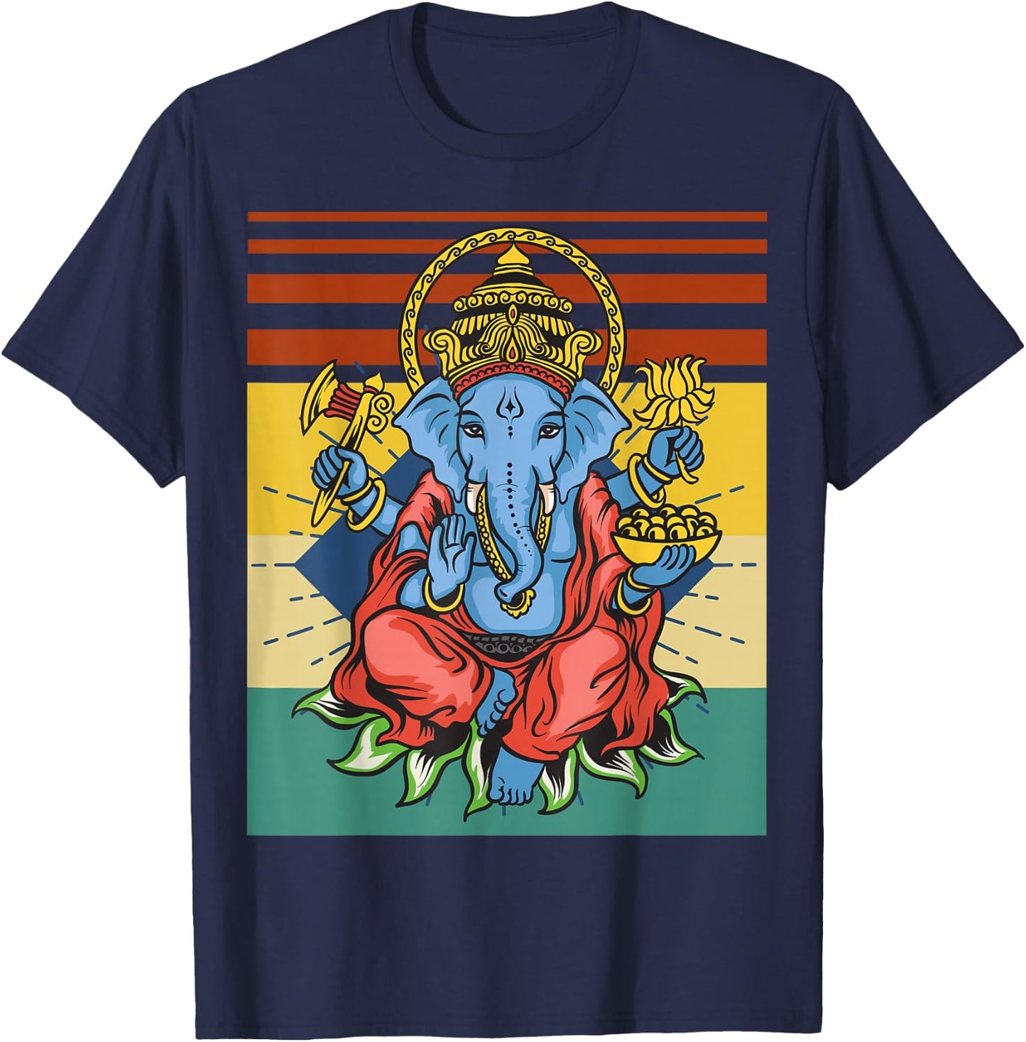 Retro Ganesha God - Yoga - Spiritual - Meditation - Yogi T-Shirt - T-Shirt | Navy