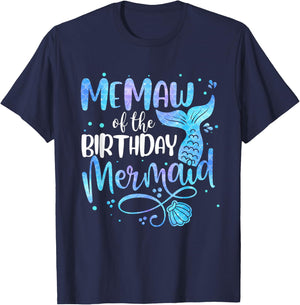 Memaw Of The Birthday Mermaid Family Matching Party Squad T-Shirt - T-Shirt | Navy