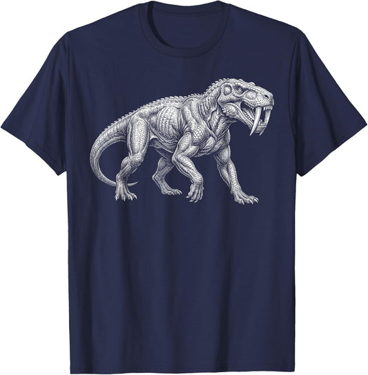 Gorgonopsid Skeleton Permian Predator Synapsid Fossil T-Shirt - T-Shirt | Navy