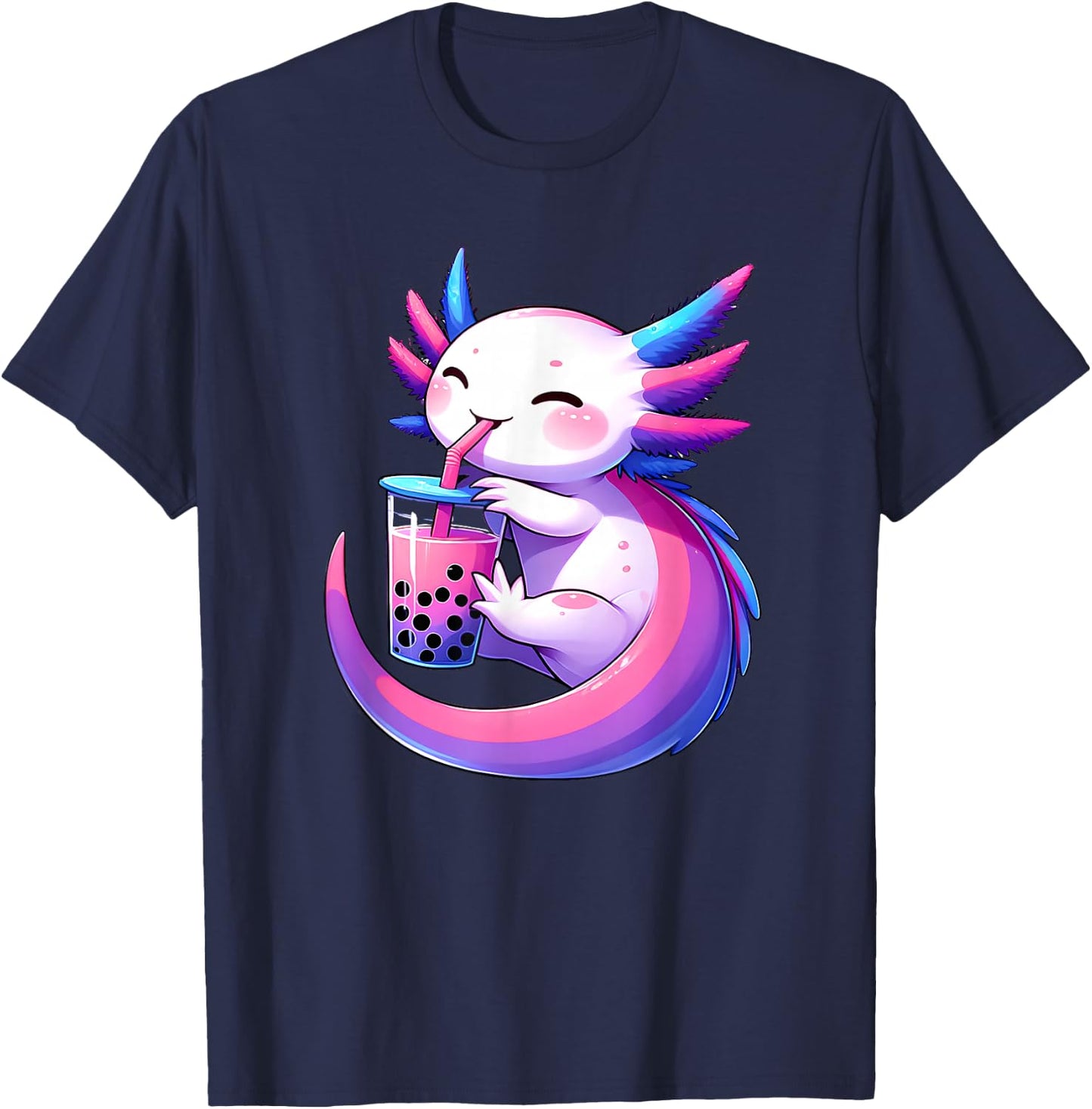 Kawaii Axolotl Bisexual Bubble Tea LGBT Subtle Pride Month T-Shirt - T-Shirt | Navy