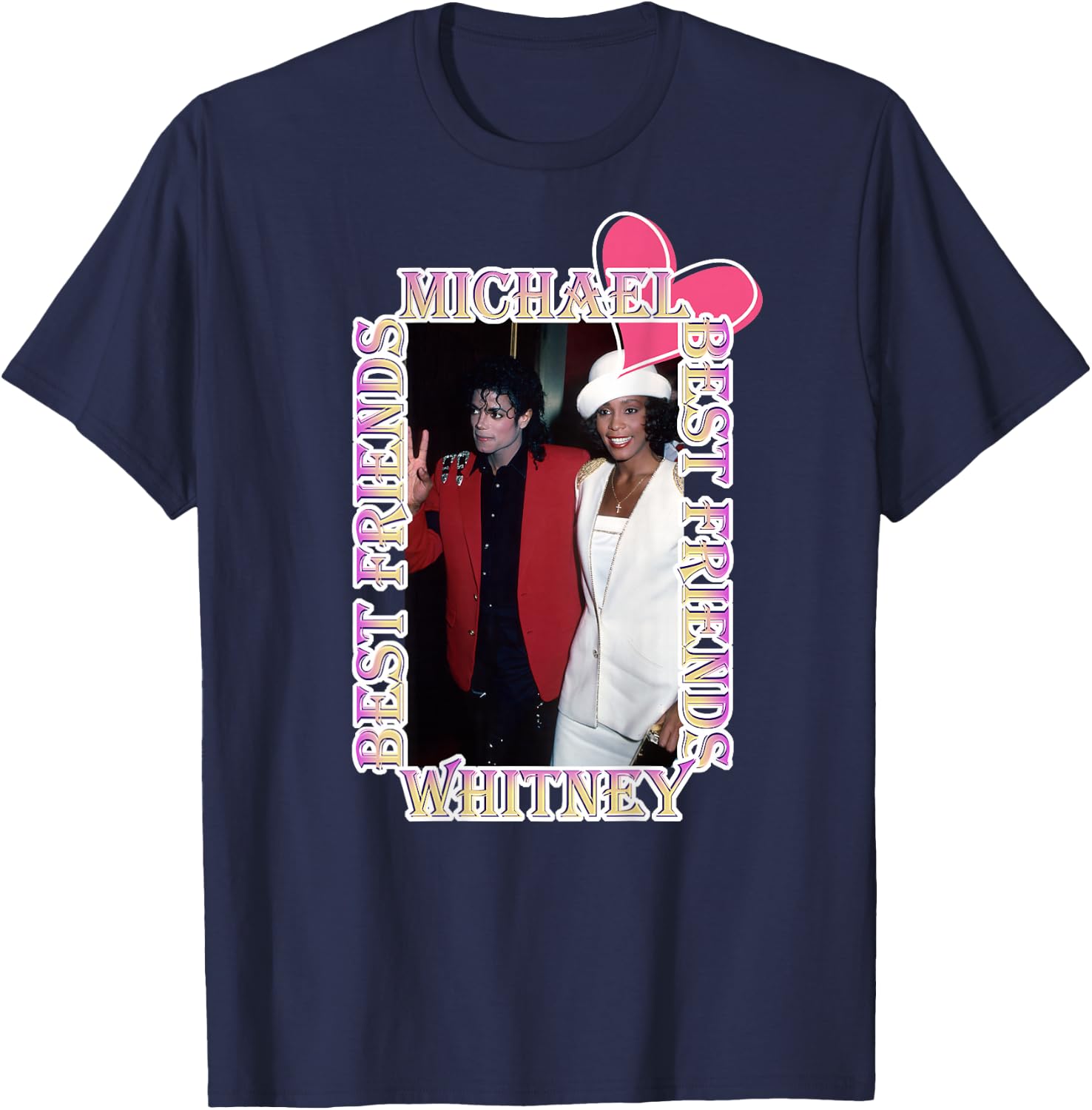 Michael Jackson_Whitney Houston_Back printed , Black, S T-Shirt - T-Shirt | Navy