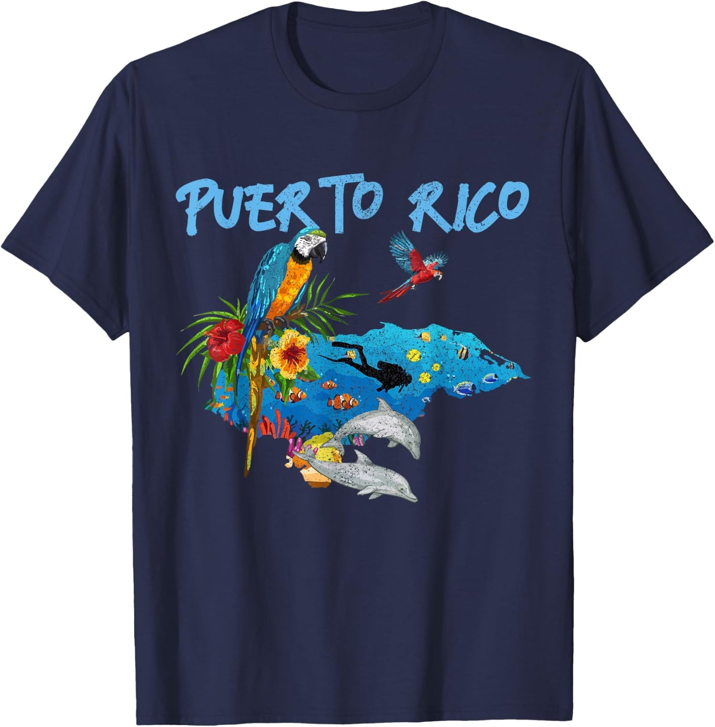 Puerto Rico Souvenir Parrot Scuba Diving Puerto Rican T-Shirt - T-Shirt | Navy