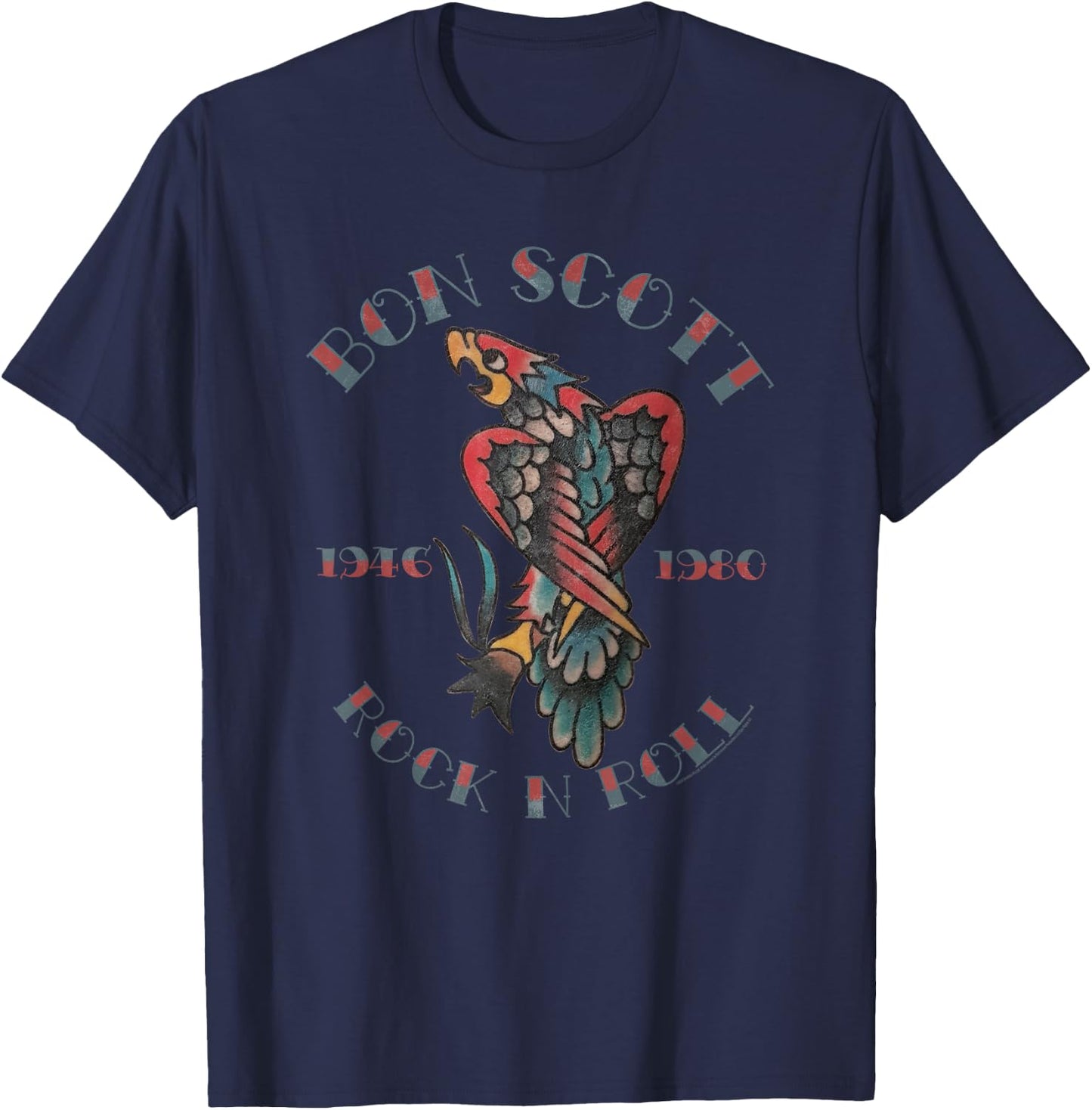 Bon Scott Rock N Roll Tattoo 1946-1980 T-Shirt - T-Shirt | Navy