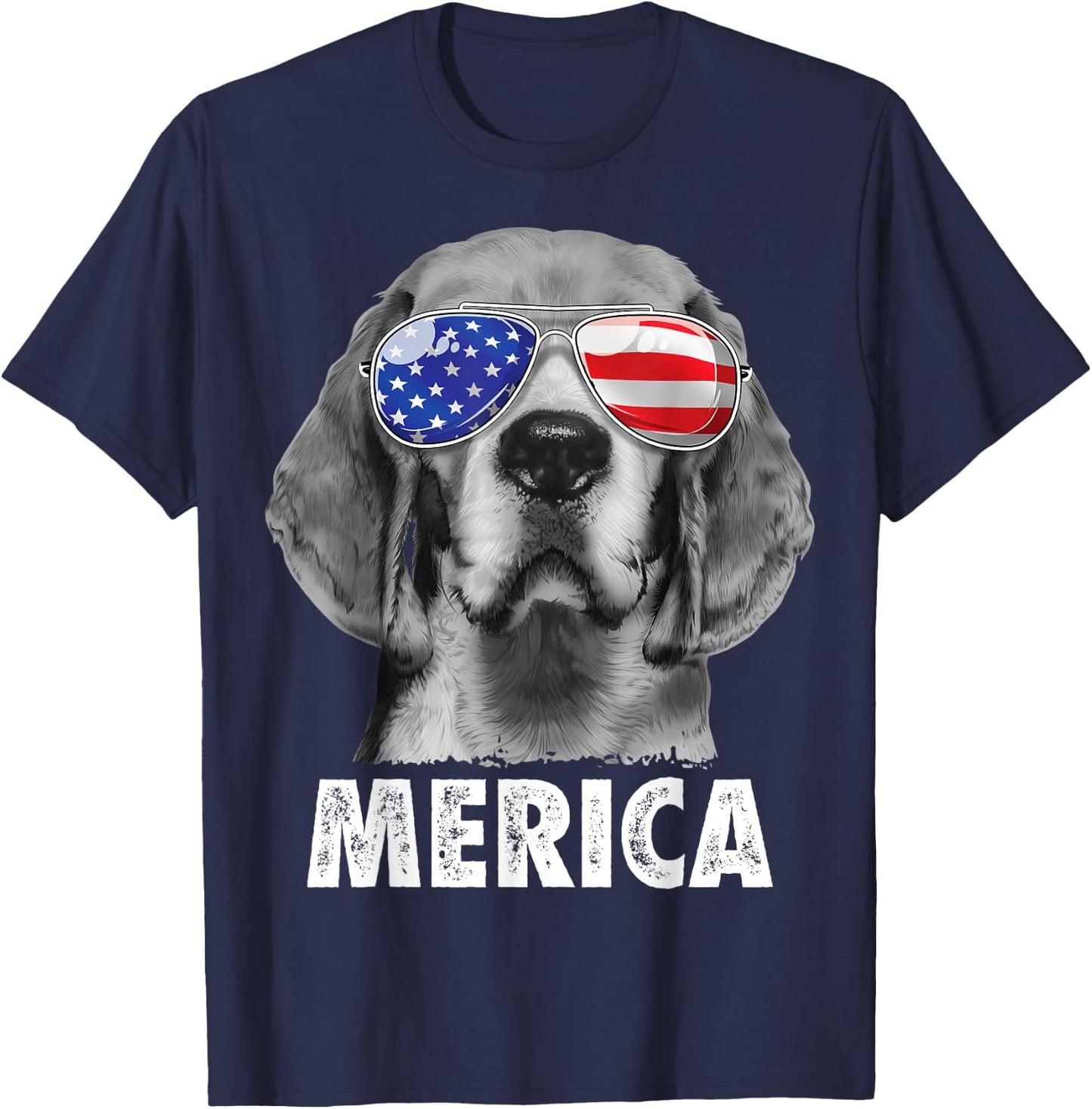 Beagle 4th of July Merica Sunglasses Men USA American Flag T-Shirt - T-Shirt | Navy