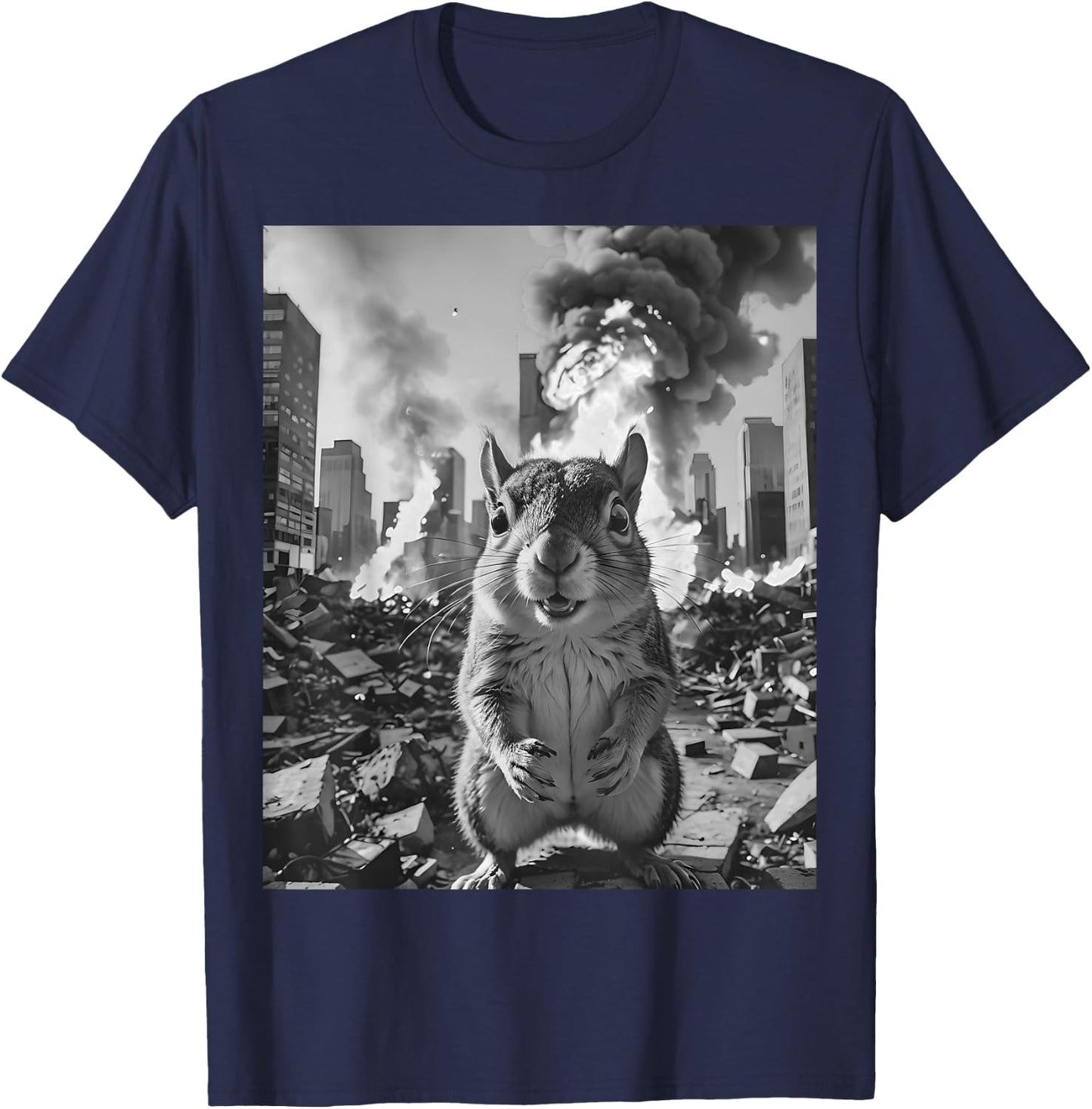 Funny Graphic Crazy Squirrel Selfie Destroying City T-Shirt - T-Shirt | Navy