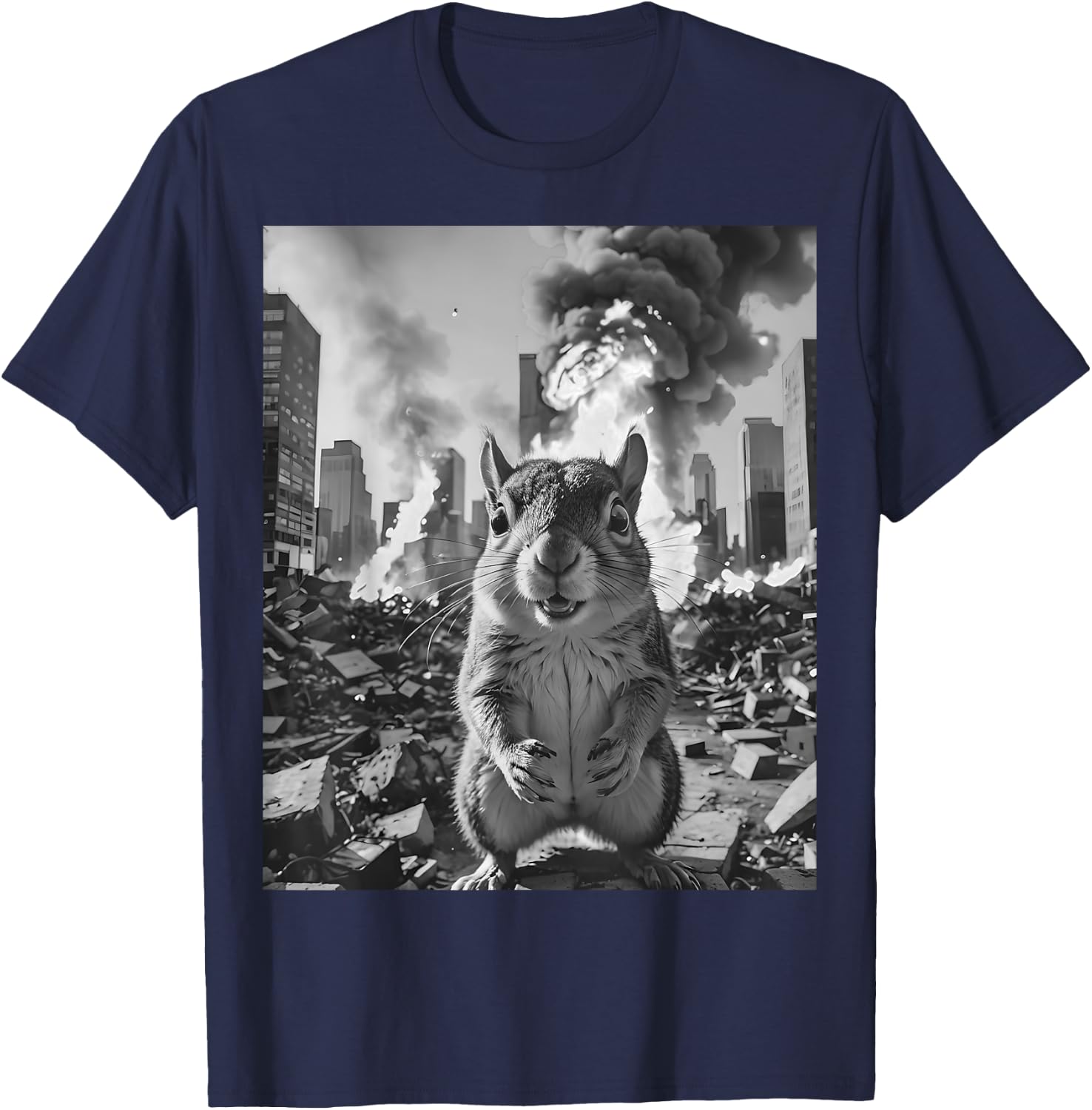 Funny Graphic Crazy Squirrel Selfie Destroying City T-Shirt - T-Shirt | Navy
