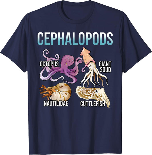 The Cephalopod Octopus Marine Biology Cephalopod Ocean Art T-Shirt - T-Shirt | Navy