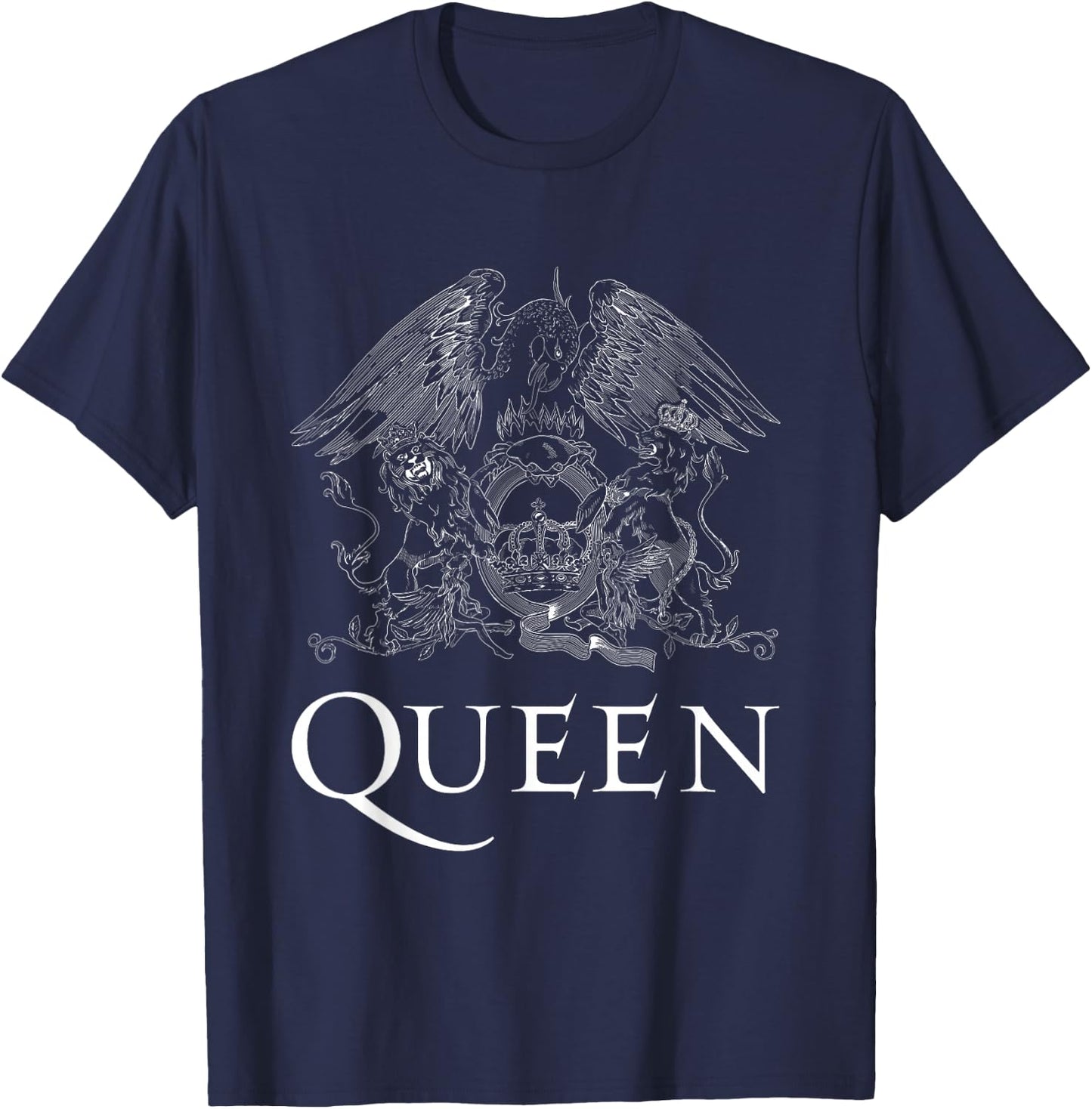 Queen Official Classic Crest Logo White , black T-Shirt - T-Shirt | Navy