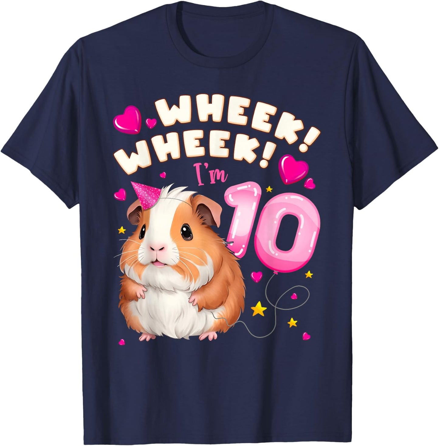 10th Birthday Girl 10 Years, Guinea Pig and Big Number 10 T-Shirt - T-Shirt | Navy