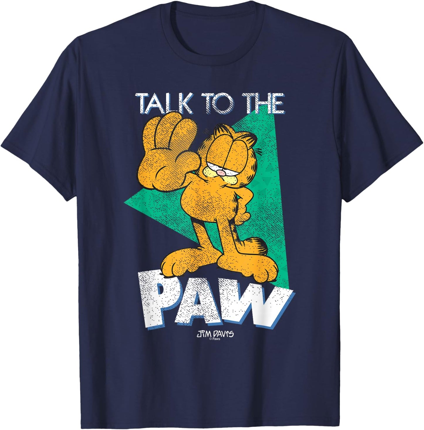 Garfield Distressed Talk to The Paw Retro Cartoon Cat T-Shirt - T-Shirt | Navy
