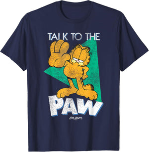 Garfield Distressed Talk to The Paw Retro Cartoon Cat T-Shirt - T-Shirt | Navy
