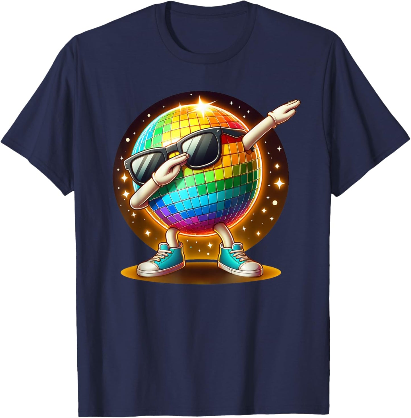 70s Disco Ball Dabbing Sunglasses Nightclub Dance LED Party , black T-Shirt - T-Shirt | Navy