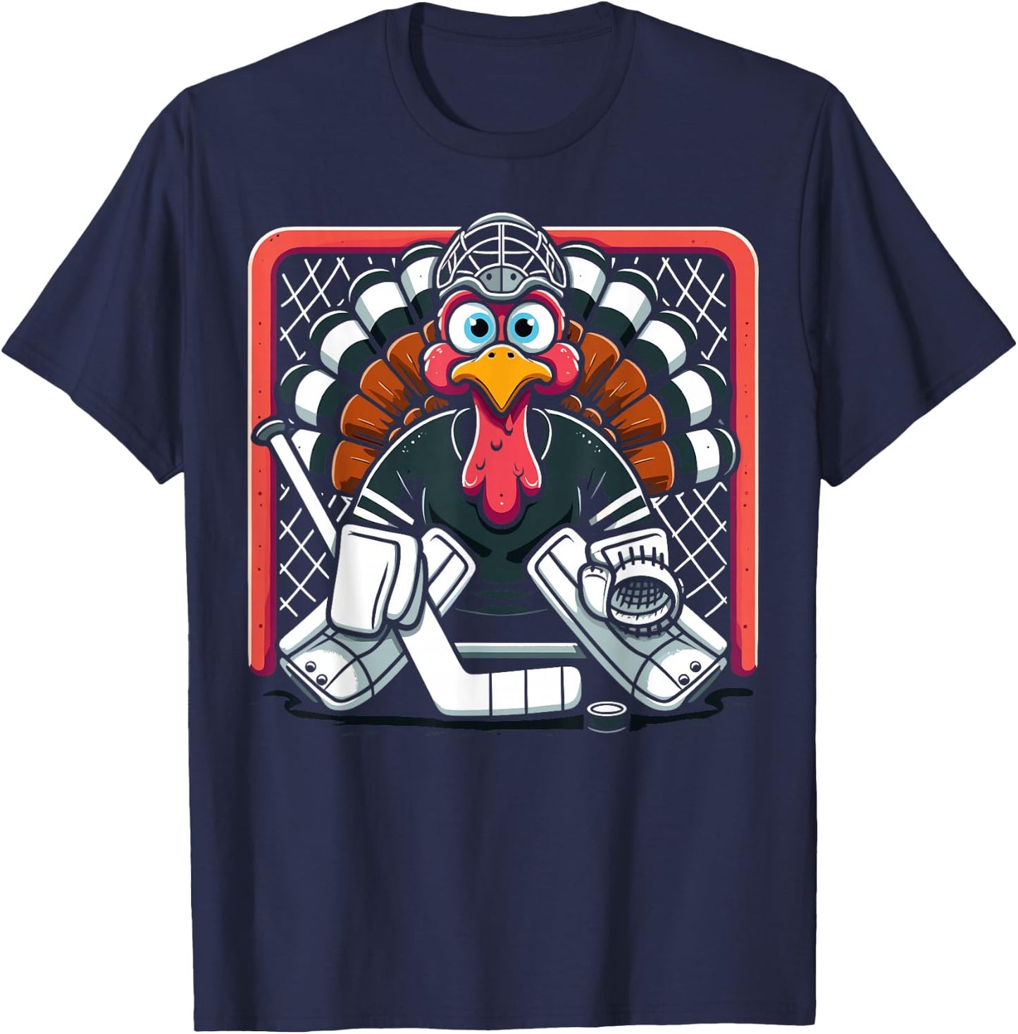 Thanksgiving Turkey Ice Hockey Goalie Youth Boys Thankful T-Shirt - T-Shirt | Navy