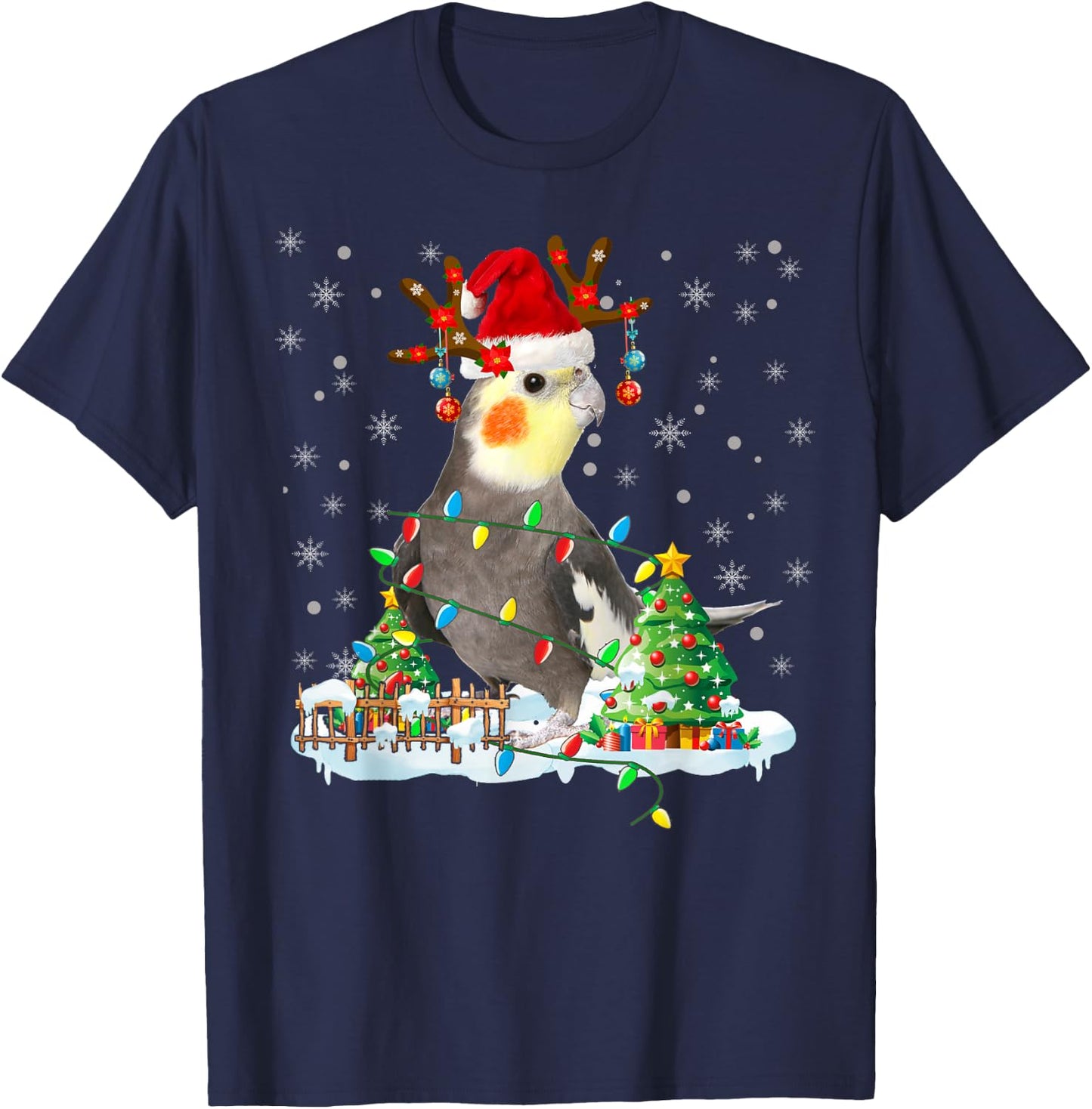 Christmas Cockatiel Lover Santa Cockatiel Christmas Lights T-Shirt - T-Shirt | Navy