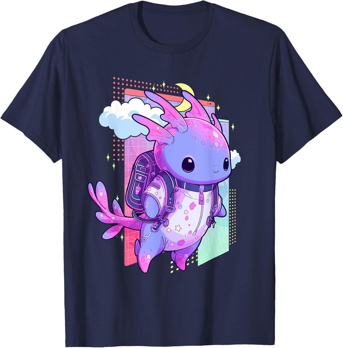 Cute Pastel Goth Space Galaxy Axolotl Nu Goth Aesthetic T-Shirt - T-Shirt | Navy