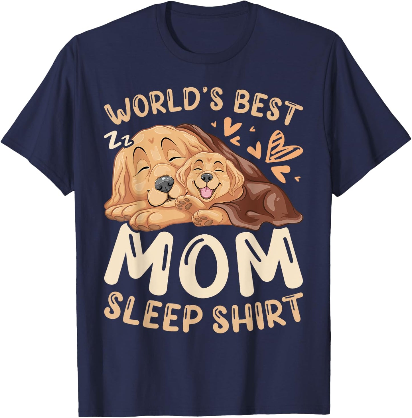 World's Best Mom Sleep Shirt, Golden Retriever with Puppy T-Shirt - T-Shirt | Navy